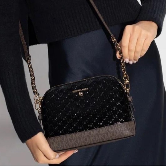 MICHAEL KORS Jet Set Dome Crossbody Leather Bag Black AUTHENTIC NWT-Minor Damage - Picture 6 of 16